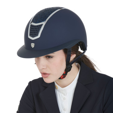 Eclipse-helm met strass en brede klep (3 voeringen) Equestro Marine / zilver Eclipse-helm met strass en brede klep (3 voeringen) Equestro Marine / zilver