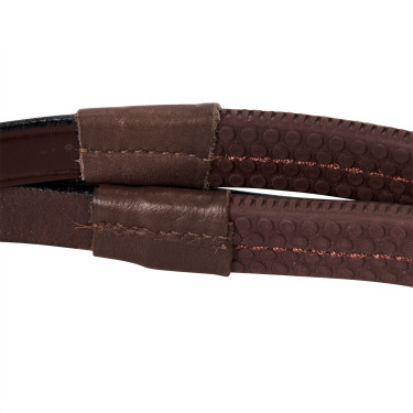 Engelse leren hoofdstel met rubberen teugels Genesis Equestro Donkerbruin Engelse leren hoofdstel met rubberen teugels Genesis Equestro Donkerbruin