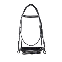 Engelse leren hoofdstel met Deco Equestro borduursels Zwart Engelse leren hoofdstel met Deco Equestro borduursels Zwart