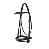 Engelse leren hoofdstel met Deco Equestro borduursels Donkerbruin