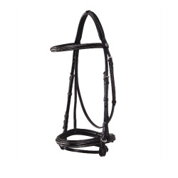 Engelse leren hoofdstel met Deco Equestro borduursels Donkerbruin