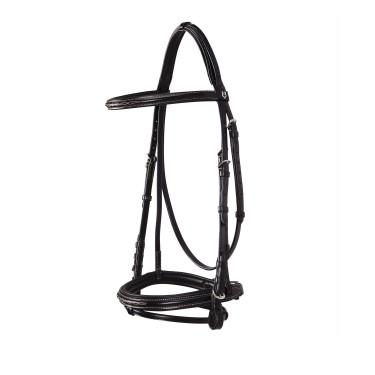 Engelse leren hoofdstel met Deco Equestro borduursels Donkerbruin