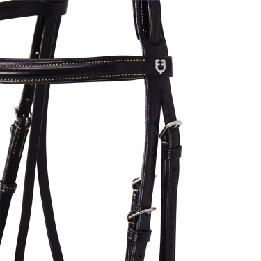Engelse leren hoofdstel met Deco Equestro borduursels Donkerbruin