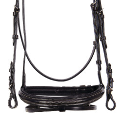Engelse leren hoofdstel met Deco Equestro borduursels Donkerbruin