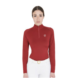 Dames nauwsluitende basislaag met lange mouwen in technisch stof Equestro Bordeaux / wit