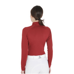 Dames nauwsluitende basislaag met lange mouwen in technisch stof Equestro Bordeaux / wit