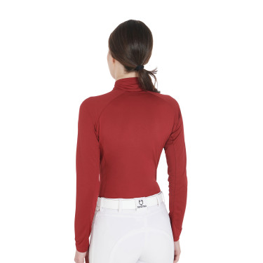 Dames nauwsluitende basislaag met lange mouwen in technisch stof Equestro Bordeaux / wit
