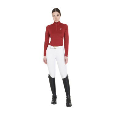 Dames nauwsluitende basislaag met lange mouwen in technisch stof Equestro Bordeaux / wit