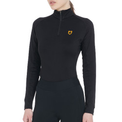 Dames nauwsluitende basislaag met lange mouwen in technisch stof Equestro Zwart / geel Dames nauwsluitende basislaag met lange mouwen in technisch stof Equestro Zwart / geel