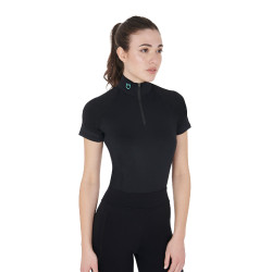 Aansluitende basislaag met korte mouwen voor dames in technisch materiaal Equestro Zwart / smaragd