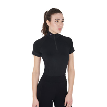 Aansluitende basislaag met korte mouwen voor dames in technisch materiaal Equestro Zwart / lila