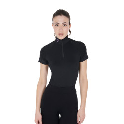 Aansluitende basislaag met korte mouwen voor dames in technisch materiaal Equestro Zwart / lila