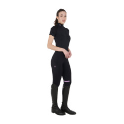 Aansluitende basislaag met korte mouwen voor dames in technisch materiaal Equestro Zwart / lila