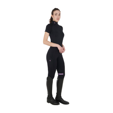 Aansluitende basislaag met korte mouwen voor dames in technisch materiaal Equestro Zwart / lila