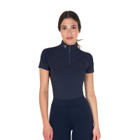Aansluitende basislaag met korte mouwen voor dames in technisch materiaal Equestro Marine blazer / wit Marineblauw
