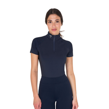 Aansluitende basislaag met korte mouwen voor dames in technisch materiaal Equestro Marine blazer / wit Marineblauw