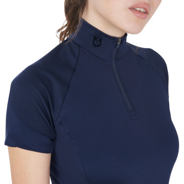 Aansluitende basislaag met korte mouwen voor dames in technisch materiaal Equestro Marine blazer / zwart Marineblauw Aansluitende basislaag met korte mouwen voor dames in technisch materiaal Equestro Marine blazer / zwart Marineblauw