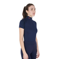 Aansluitende basislaag met korte mouwen voor dames in technisch materiaal Equestro Marine / rood Blauw