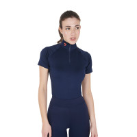Aansluitende basislaag met korte mouwen voor dames in technisch materiaal Equestro Marine / rood Blauw