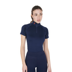 Aansluitende basislaag met korte mouwen voor dames in technisch materiaal Equestro Marine / rood Blauw Aansluitende basislaag met korte mouwen voor dames in technisch materiaal Equestro Marine / rood Blauw