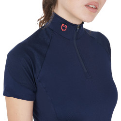 Aansluitende basislaag met korte mouwen voor dames in technisch materiaal Equestro Marine / rood Blauw Aansluitende basislaag met korte mouwen voor dames in technisch materiaal Equestro Marine / rood Blauw