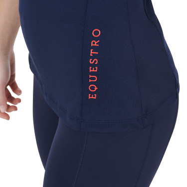 Aansluitende basislaag met korte mouwen voor dames in technisch materiaal Equestro Marine / rood Blauw Aansluitende basislaag met korte mouwen voor dames in technisch materiaal Equestro Marine / rood Blauw