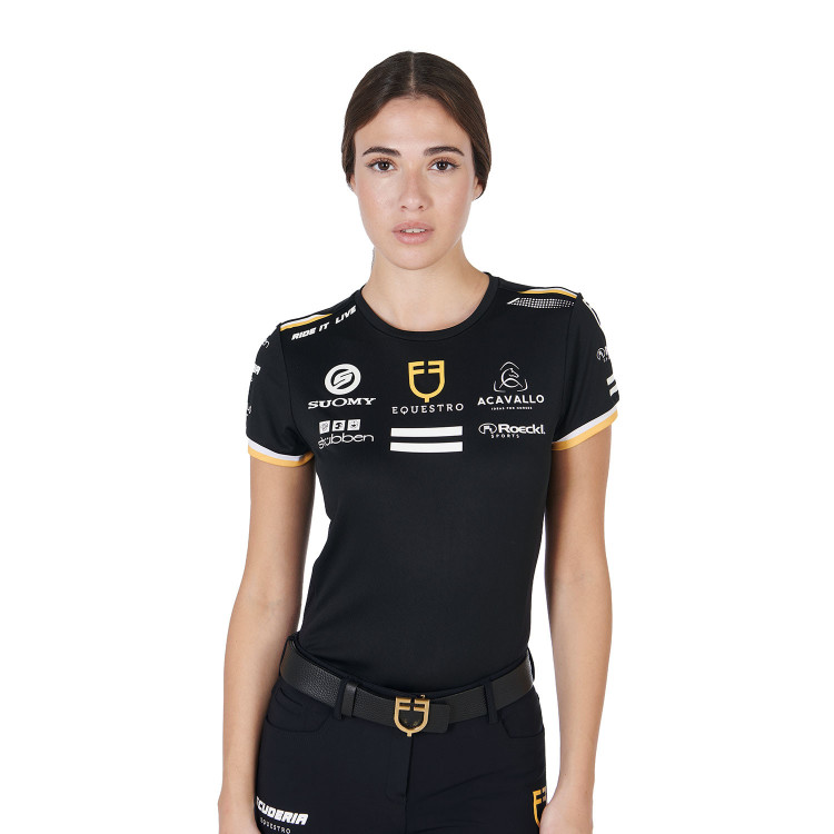Dames trainings-T-shirt GP van technisch materiaal met multi-logo Equestro