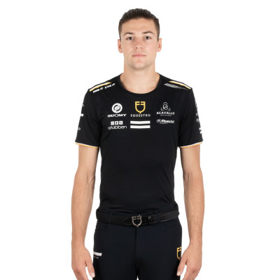 GP training T-shirt heren in technische stof met multi-logo Equestro Zwart