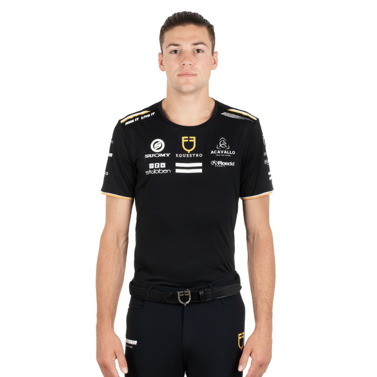 GP training T-shirt heren in technische stof met multi-logo Equestro