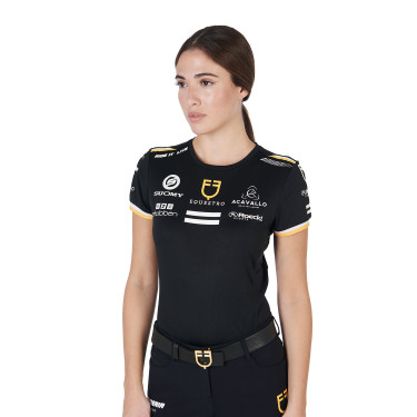 Dames trainings-T-shirt GP van technisch materiaal met multi-logo Equestro Zwart
