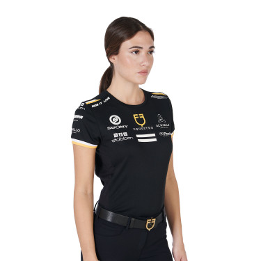 Dames trainings-T-shirt GP van technisch materiaal met multi-logo Equestro Zwart