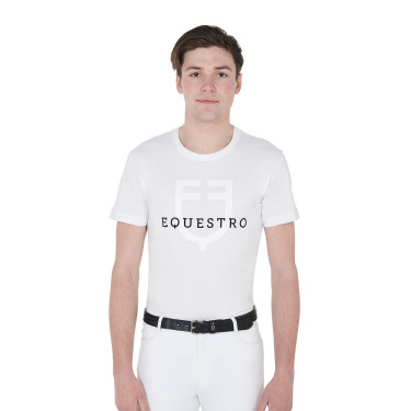 Slimfit T-shirt met logo op de borst heren Equestro