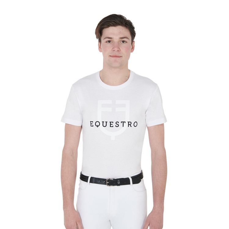 Slimfit T-shirt met logo op de borst heren Equestro