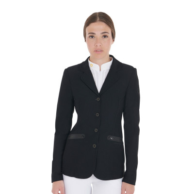Wedstrijdjas dames geperforeerd 4 knopen Equestro Zwart
