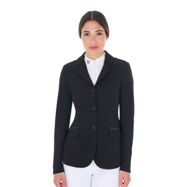 Wedstrijdjas voor dames met perforatie, 3 knopen Equestro Zwart Wedstrijdjas voor dames met perforatie, 3 knopen Equestro Zwart