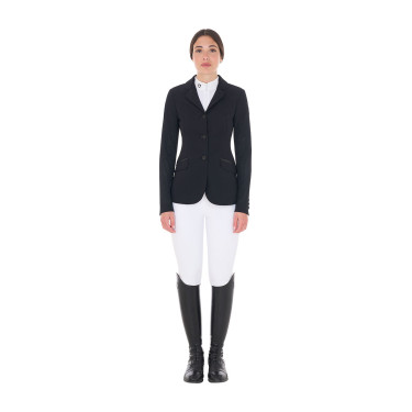 Wedstrijdjas voor dames met perforatie, 3 knopen Equestro Zwart Wedstrijdjas voor dames met perforatie, 3 knopen Equestro Zwart