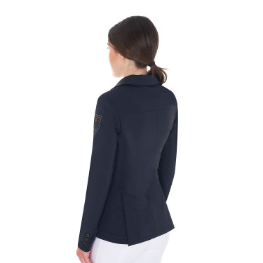 Wedstrijdjas dames met contrasterend geborduurd logo Equestro Marineblazer Marineblauw