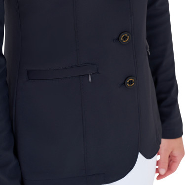 Wedstrijdjas dames met contrasterend geborduurd logo Equestro Marineblazer Marineblauw