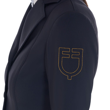 Wedstrijdjas dames met contrasterend geborduurd logo Equestro Marineblazer Marineblauw