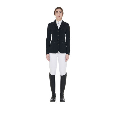 Wedstrijdjas dames met contrasterend geborduurd logo Equestro Zwart