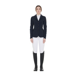 Wedstrijdjas dames met contrasterend geborduurd logo Equestro Marine Marineblauw