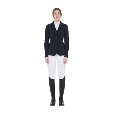 Wedstrijdjas dames met contrasterend geborduurd logo Equestro Marine Marineblauw