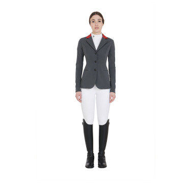 Wedstrijdjas met 3 knopen dames Elegance Equestro Grijs / bordeaux