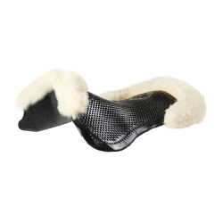 Gel schokdemper pony met uitsnijding en rand van schapenvacht Classic Acavallo Zwart / natuur Gel schokdemper pony met uitsnijding en rand van schapenvacht Classic Acavallo Zwart / natuur