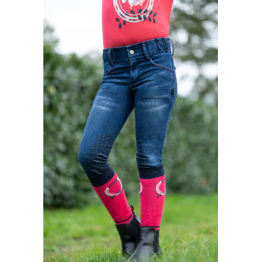 Kinderbroek Aymee Denim met siliconen zitvlak HKM Kinderbroek Aymee Denim met siliconen zitvlak HKM