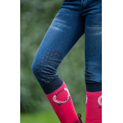 Kinderbroek Aymee Denim met siliconen zitvlak HKM Donkerblauw Kinderbroek Aymee Denim met siliconen zitvlak HKM Donkerblauw