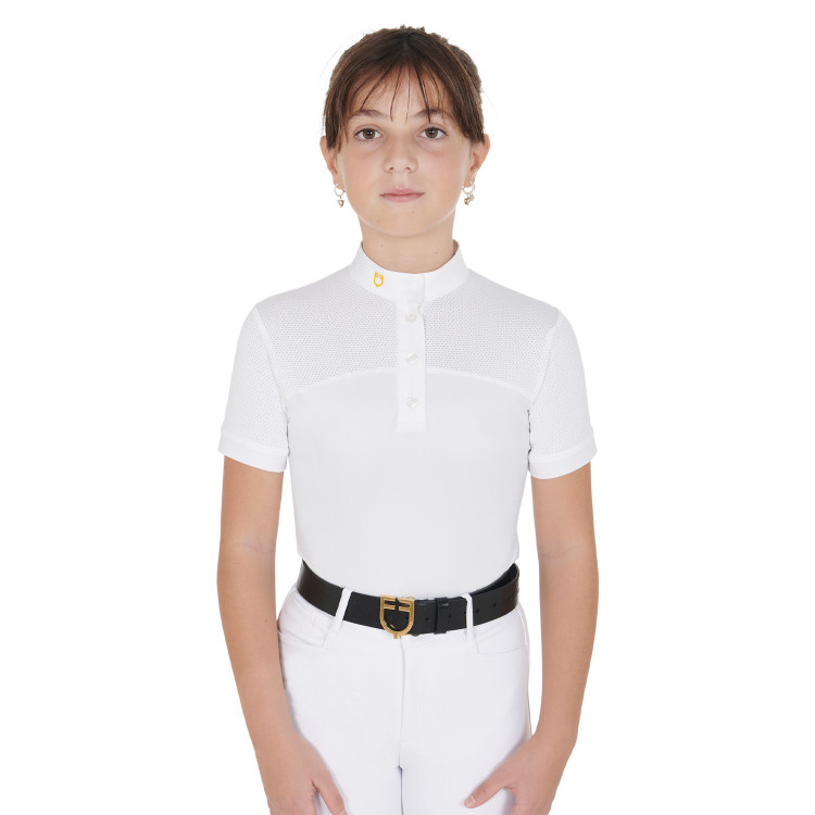 Meisjeswedstrijdpolo met Korte Mouwen en Knopen met Mesh Equestro