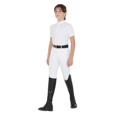 Meisjeswedstrijdpolo met Korte Mouwen en Knopen met Mesh Equestro Wit Meisjeswedstrijdpolo met Korte Mouwen en Knopen met Mesh Equestro Wit