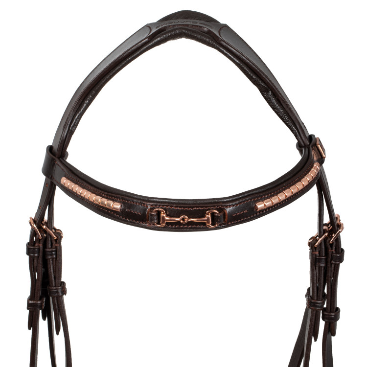 Engelse Hoofdstel met Versiering van Rose Gouden Bit Supreme Engelse Hoofdstel met Versiering van Rose Gouden Bit Supreme