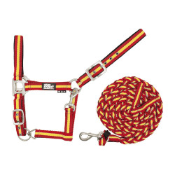 Nylon Halster Tricolor met Supreme Longeerlijn Rood / geel / rood